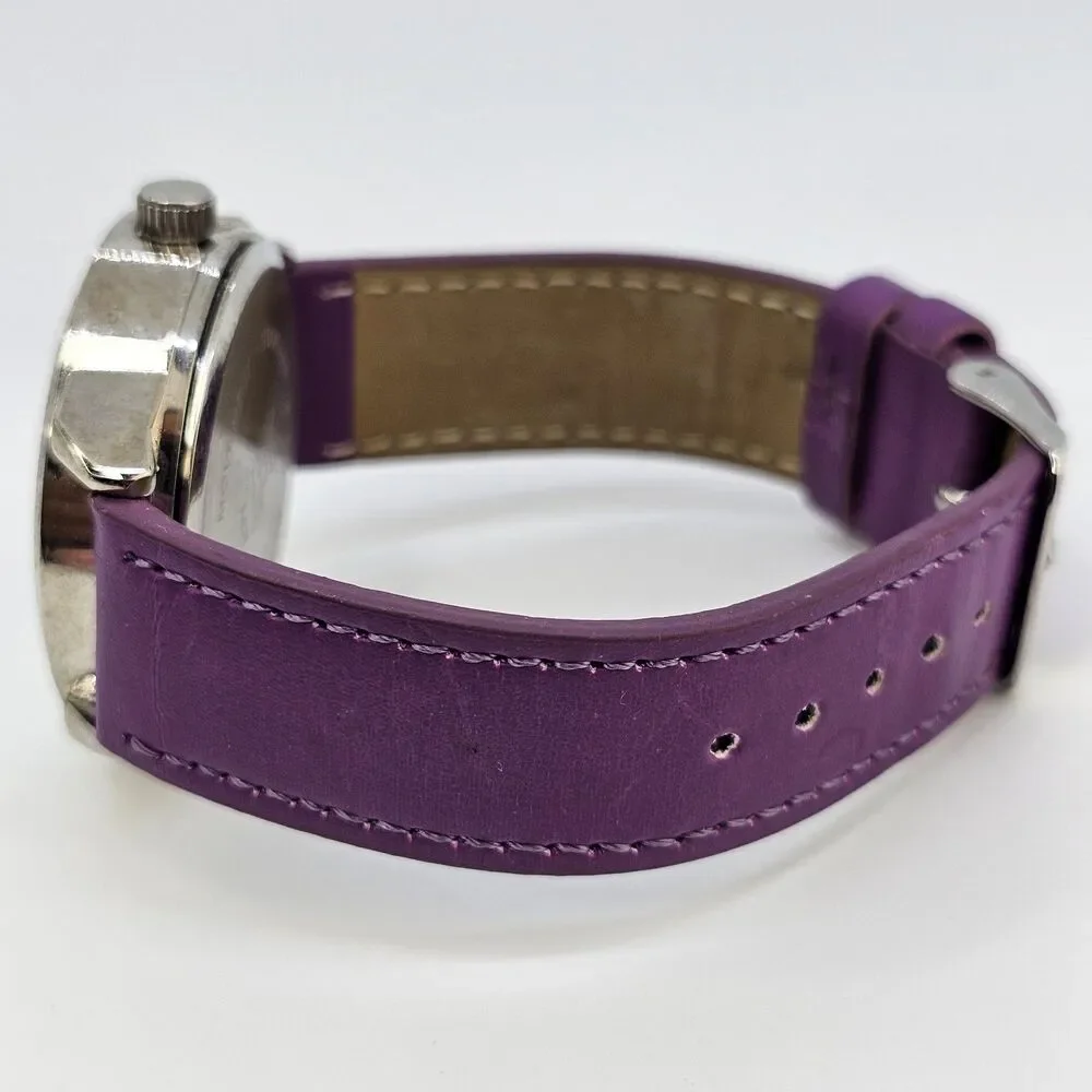 38MM Women's Watch White Dial Faux Purple Leather Bands‎ New Battery